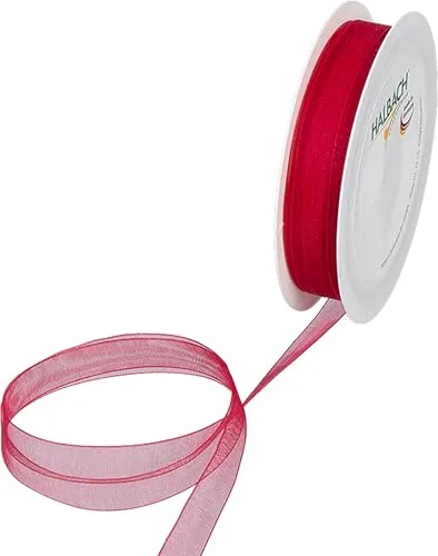 HALBACH Organzaband Pastell 10mm Schleifenband 1cm Webkante 10m Ganzjährig aus 60% Polyamid und 40% Polyester Rot