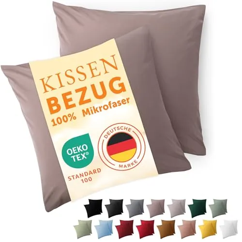 Blumtal Kissenbezug 50 x 50, 2 Stück - Oeko-TEX zert. Kissenbezüge 100% Mikrofaser in extra weich & waschmaschinenfest - Bezug Kissen 50x50 Taupe