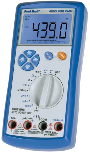 PEAKTECH 4390 - Digitales Multimeter mit 6000 Counts - Multimeter mit True-RMS-Messung, USB-Schnittstelle für Datenübertragung und umfangreichen Messfunktionen, ideal für Profis und Hobbyanwender.