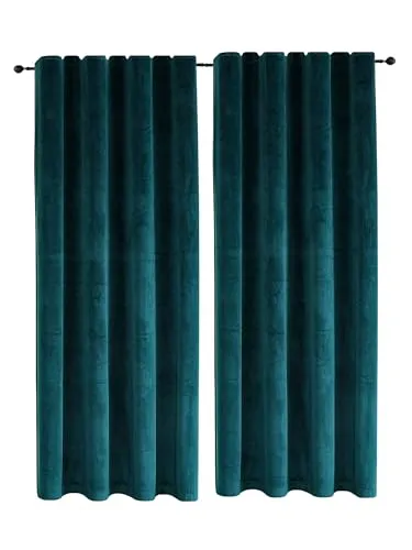 TiborTex Samt Vorhänge 2er Set Kräuselband Verdunkelung Petrol 140x145 cm Samt weich Blickdicht Gardine abdunkelnd Universalband Schlafzimmer Wohnzimmer