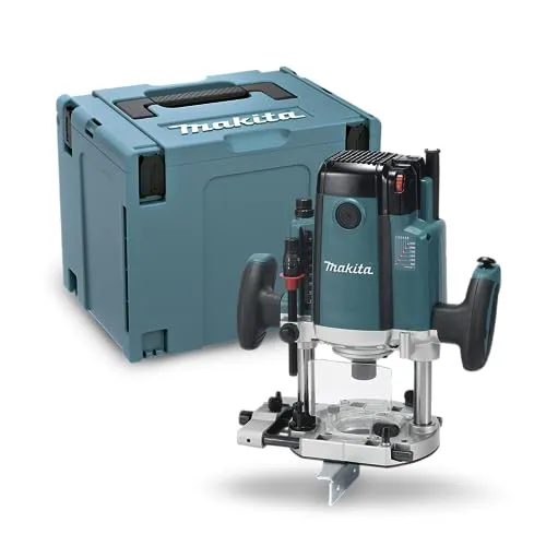 Makita Router 2100W 12mm RP2303FC - Professioneller 2100W Router mit Anti-Restart-Funktion, präziser Tiefeneinstellung und zwei LED-Lampen. Ideal für Fräseinsätze und Stationärbetrieb.