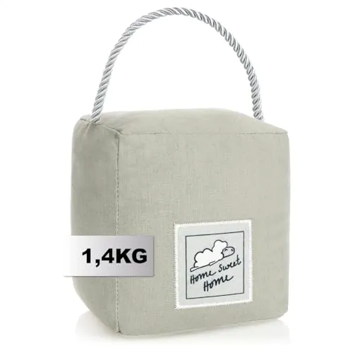COM-FOUR® Türstopper mit Griff, schwerer 1,4 kg Türhalter, funktionelles Wohnaccessoire, Stopper für Fenster und Türen, optimal bei Durchzug (Eckig - hellgrau)