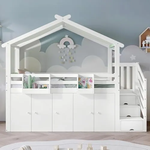 U/N Hochbett mit Lattenrost und Stauraum, 90x200 cm