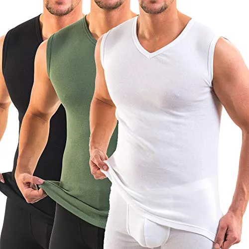 HERMKO 3050 3er Pack Herren Muskelshirt V-Ausschnitt (Weitere Farben) aus 100% Bio-Baumwolle, Größe:D 4 = EU S, Farbe:Mix w/s/o
