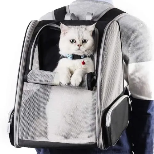 Haustiere Rucksack Transporttasche für Hunde Katzen 7.5kg, Große Tragbare Katzenrucksack Hunderucksack Transparent Top Opening Reisen Airline Genehmigt, Mesh Haustiertragetasche Atmungsaktiv