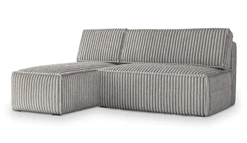 Masseno Ecksofa BRISO T mit Schlaffunktion - Ecksofa mit Bettkasten und Schlaffunktion, ideal für Gästeübernachtungen und platzsparend. Höchster Komfort und elegantes Design in Hellgrau – das Herzstück Ihres Wohnzimmers!