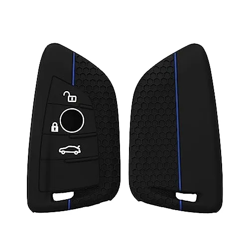 kwmobile Schlüsselhülle für BMW 3-Tasten Smart Key Autoschlüssel Hülle - Autoschlüssel Schlüssel Hülle aus Silikon - Schlüsseletui in Schwarz Blau