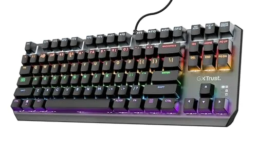 Trust Gaming GXT 834 Callaz TKL Mechanische Tastatur - Tastaturen mit robusten Outemu-Schaltern für bis zu 50 Millionen Tastendrücke, kompaktem Design und mehrfarbiger LED-Beleuchtung für ein individuelles Gaming-Erlebnis.
