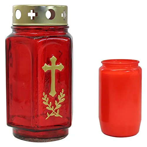 Ebersbacher Kerzenfabrik GmbH Glasgrablampe mit Einsatz, rote Hülle ca. (ØxH) 95 x170 mm