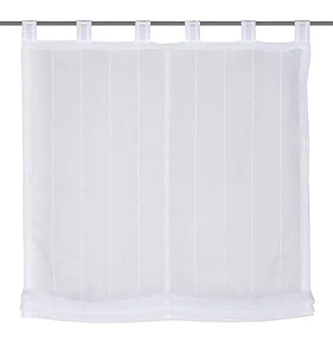 Home fashion Schlaufenrollo, Weiß - Elegantes Raffrollo aus Leinenstruktur-Nadelstreifen, 100% Polyester, passend für alle gängigen Gardinenstangen, ideal für stilvolle Fensterdekoration.
