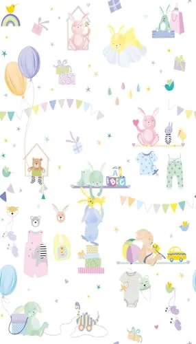 living walls Fototapete Bunte Kinderzimmertapete - Fototapeten für Kinderzimmer, mit buntem Design von Luftballons und Kuscheltieren, dimensionsstabil und leicht zu verarbeiten, ideal für kreative Raumgestaltungen.