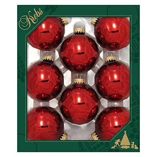 Christmas by Krebs Weihnachtsbaumschmuck aus Glas, 67 mm, 8 Stück, Nahtlose Hängedekoration (glänzendes Weihnachtsrot)