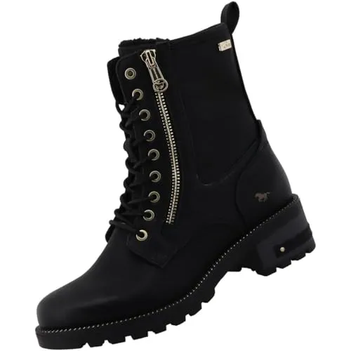 MUSTANG Damen Stiefelette black EU 41 - Wasserabweisende Kunstleder Stiefelette mit TEX-Membrane und warmem Futter – perfekt für komfortable Wanderungen bei jedem Wetter.