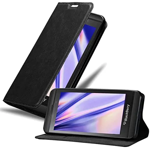 Produktbild Cadorabo Hülle kompatibel mit BlackBerry Z10 aus Premium Kunst Leder Flip Klappbare Stoßfeste Magnetische [Standfunktion] [Kartenfächern] Cover Hülle für BlackBerry Z10 Tasche in Schwarz