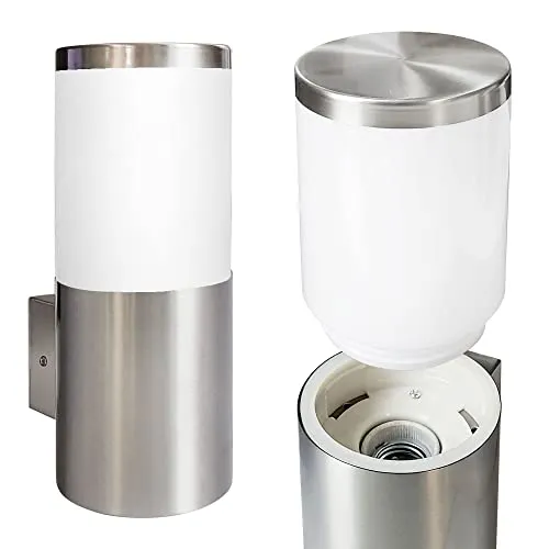 max K O M F O R T Außenwandleuchte E27 Edelstahl-Optik - Moderne Wandleuchte aus Edelstahl mit IP44 Schutz für Garten und Terrasse. Breite Lichtstreuung sorgt für Sicherheit auf Wegen. E27 Fassung für individuelle Leuchtmittelwahl.