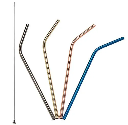 Lurch 240992 Edelstahl Trinkhalme gebogen, 21,5 cm Länge, 4 er Set mit Reinigungsbürste