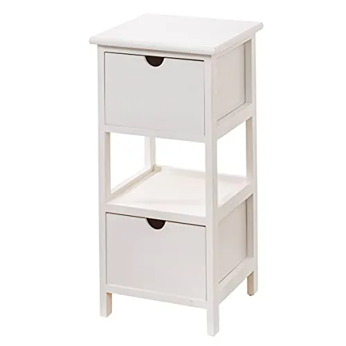 Baroni Home Nachttisch, Wohnzimmer, Wohnzimmer, Schlafzimmer, Schlafzimmer, Badezimmer, Mehrzweckschrank, Weiß 2 Schubladen, 1 Einlegeboden Größe 30X30X61 cm