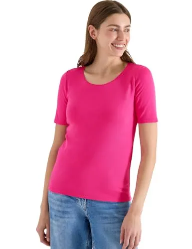 Cecil Basic T-Shirt mit Rundhals in Unifarbe Beetroot pink XS