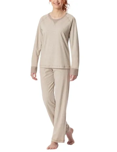 Schiesser Damen Schlafanzug Lang Baumwolle-Nightwear Pyjamaset - Schlafanzug für Damen in weicher Single-Jersey-Qualität, mit gerippten Armbündchen, Binderkordel und praktischen Seitentaschen für höchsten Komfort.