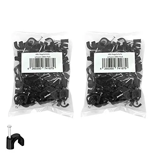 Nagelschelle 12mm 200x Kabelschelle schwarz allzweck Nagelschellen Rundschelle Kabelbefestigung Kabel Befestigung Nagel universal 12 mm ARLI 200 Stück