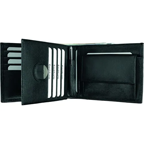 ALASSIO Kombi - Geldbörse Euro-Line aus feinstem Nappaleder, ca. 12,5 x 9,5 x 1 cm Münzbörse, 12 cm, Schwarz