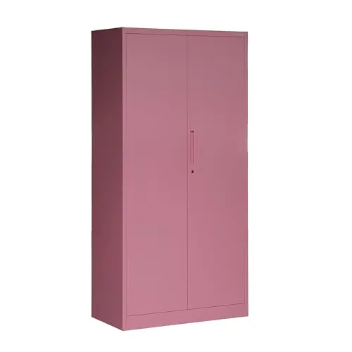 Domator Metallschrank 185 x 90 x 45 cm - Abschließbarer Aktenschrank mit Kleiderstange - Aufbewahrungsschrank aus robustem Stahl, pulverbeschichtet in Rosa, ideal für sichere Ablage von Dokumenten und Kleidung. Hohe Tragkraft und vielseitig einsetzbar.