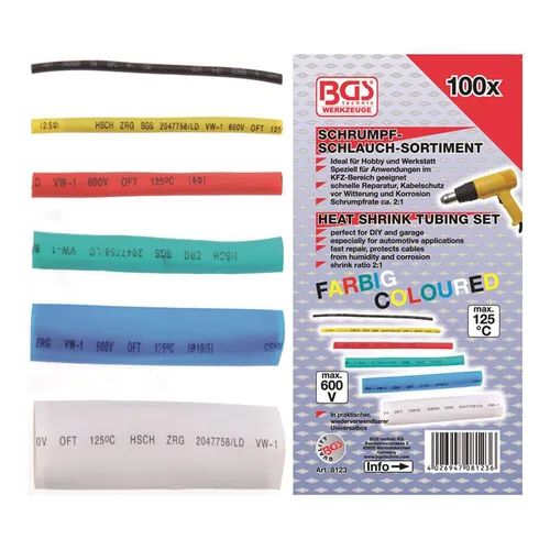 BGS-8123 Schrumpf-Schlauch-Sortiment, farbig, 100-tlg.