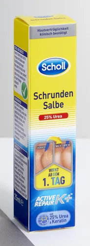 Scholl Schrundensalbe Fußcreme 25,0 ml - Effektive Fußpflege für rissige Haut, spendet intensive Feuchtigkeit und sorgt für geschmeidige Füße.