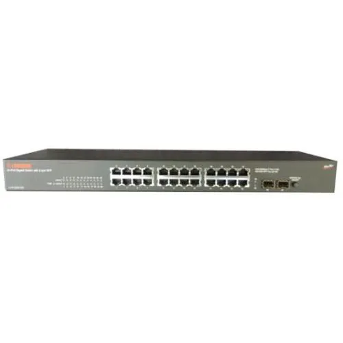 Longshine Switch 24x GE GS9126 mit 2x mini-GBIC - 24-Port Gigabit Switch für effiziente Netzwerkverwaltung, ideal für Unternehmen mit hohem Datenverkehr.