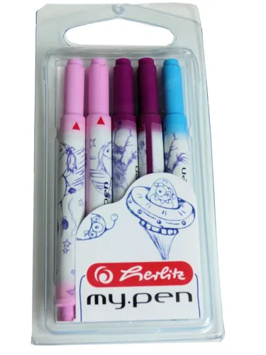 Herlitz 5 farbige universal großraum Patronen Tintenpatronen rosa, lila, türkis