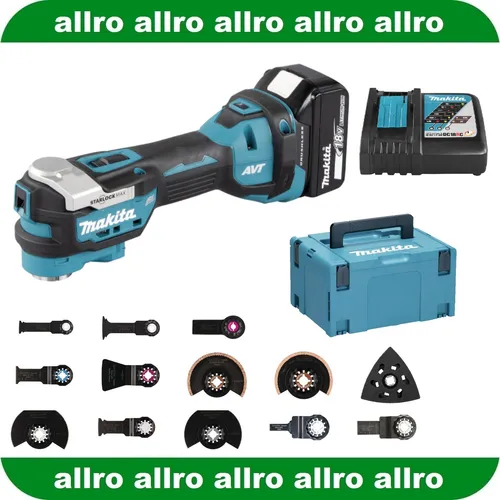 Makita Multifunktionswerkzeug DTM52T1JX2, 18V Akku mit Zubehör und Koffer - Multifunktionswerkzeug für Sägen, Schneiden und Schleifen. Mit Anti-Vibrations-Technologie und werkzeuglosem Aufsatzwechsel. Ideal für anspruchsvolle DIY-Projekte.