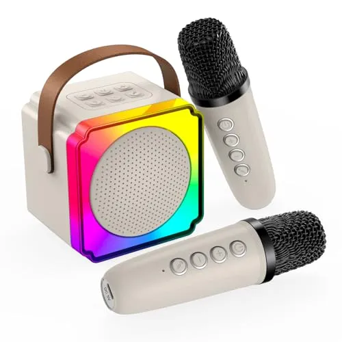 MMOBIEL Karaoke Maschine für Kinder – Tragbare Mini Karaoke mit 2 kabellosen Mikrofonen
