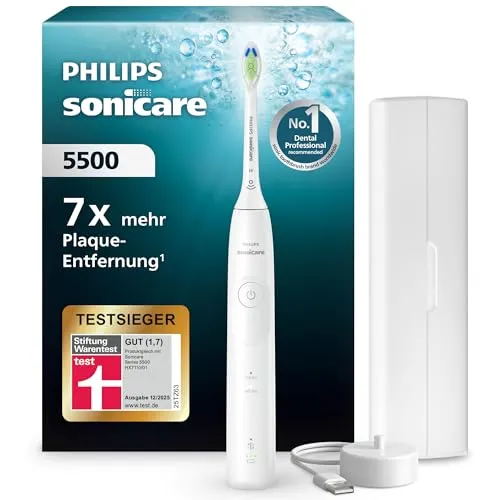 Philips Sonicare 5500 Schallzahnbürste - Elektrische Zahnbürste mit 2 Putzmodi und Andruckkontrolle für bis zu 7x mehr Plaque-Entfernung und 2x weißere Zähne. Genießen Sie ein sanftes Putzerlebnis mit der neuesten Sonicare Technologie.