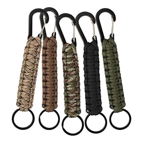 Heqishun 5 Stück Schlüsselanhänger Paracord Outdoor mit Karabinerhaken Schlüsselbänder Outdoor Paracord Schlüsselanhänger für Fahrradfahren Bergsteigen Camping Wandern Reisen
