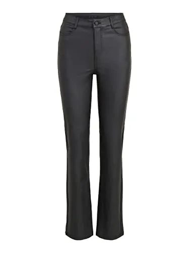 Vila Damen Vicommit Coated Hw Straight Pant-noos: Kunstlederhose in Schwarz, XS EU - Damen-Hosen mit geradem Schnitt und normalem Fit, ideal für stylische Outfits und besondere Anlässe.