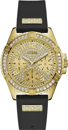 GUESS Analog W1160L1 Armbanduhr - Elegante Herrenarmbanduhr mit schwarzem Kautschukarmband und goldenem Zifferblatt, wasserresistent bis 50m – perfekt für jeden Anlass.