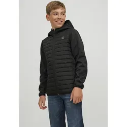 Jack & Jones Multi Steppjacke für Jungen - Schwarz - Funktionsjacke mit Kapuze, winddicht und angenehm warm dank synthetischem Daunenfutter. Ideal für die Übergangszeit mit praktischen Reißverschlusstaschen.