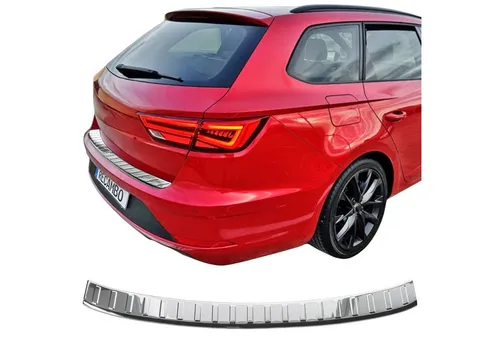 RECAMBO Ladekantenschutz für SEAT LEON ST KOMBI, ab 2014 - Abdeckblenden mit hochwertigem V2A Edelstahl, schützt effektiv vor Kratzern und verleiht Ihrem Fahrzeug eine exklusive Optik dank 100% passgenauer 3D-Form.