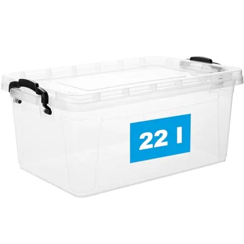 2friends Aufbewahrungsbox mit Deckel und Griff, 22 Liter - Stapelbare Plastikbox aus lebensmittelechtem Kunststoff, Made in EU, transparent – Ideal für Küche & Haushalt, Platzsparend & BPA-frei