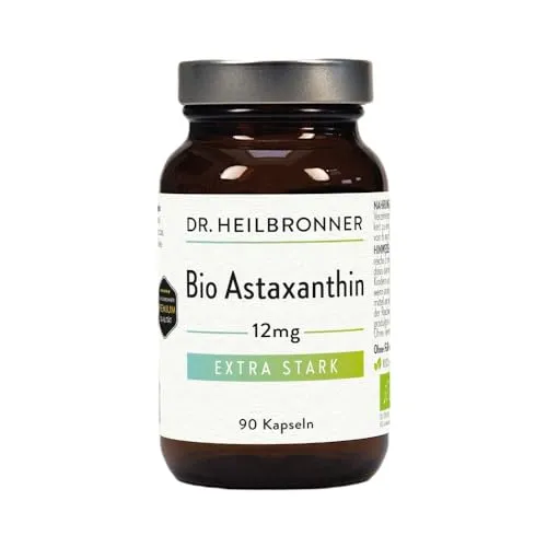 Dr. Heilbronner Astaxanthin 12mg Kapseln hochdosiert in der Glasflasche 90 Stk. I Antioxidantien aus der Vitalalge Haematococcus Pluvialis I Supplements Carotinoide vegan glutenfrei & lactosefrei