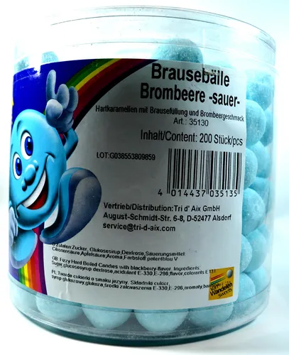 BRAUSEBÄLLE BROMBEER  200 Stück Dose FRUCHTIG-SAUER