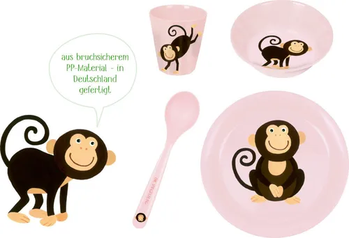 Geschirr Geschenkset Affe - Freche Rasselbande - Buntes Geschirrset für Kinder, ideal als Geschenk. Fördert spielerisches Essen und sorgt für gute Laune bei den Kleinen.