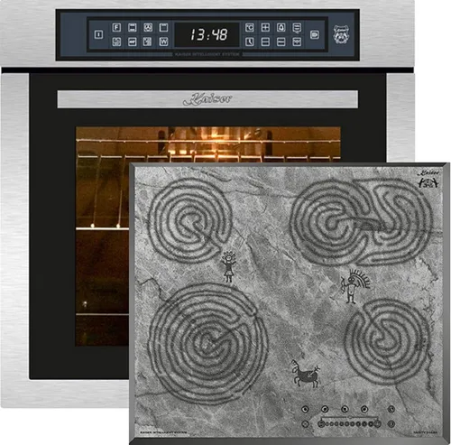 Kaiser Küchengeräte Backofen-Set Herd Set Autark Einbau Elektrobackofen,Edelstahl,86 L 15 Fkt., LED-Display+Glaskeramikkochfeld mit Motiv, KCT 6715 F Ära, 4 Kochzonen, 60cm EH 6306 N R+KCT 6715 F Ära, mit 1-fach-Teleskopauszug