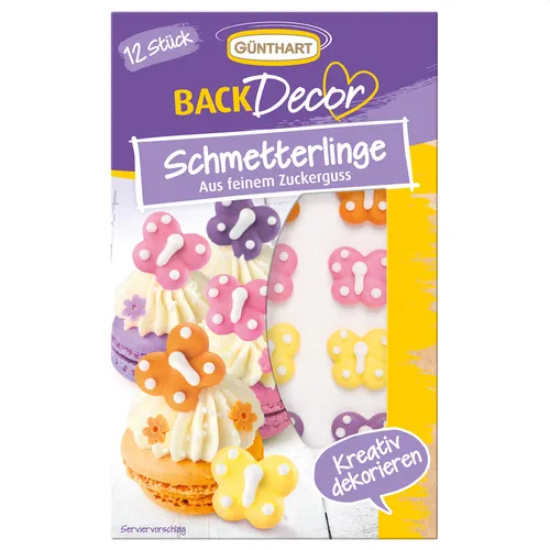 Günthart BackDecor 12 Stück ZuckerSchmetterlinge | Frühling | Butterfly | Torten