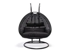 HOME DELUXE Polyrattan Hängesessel TWIN - Schwarz mit Regenabdeckung - Stuhl für 2 Personen, UV-resistent und extra stabil, ideal für entspannte Stunden im Freien.
