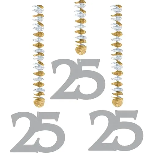 KULTFAKTOR GmbH Silberne Hochzeit Hänge-Spiralen Party-Deko Jubiläum 3 Stück Silber-Gold 76x20cm