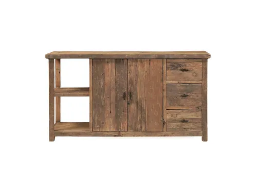 baario Kommode DRVO Altholz 160cm – Rustikales Sideboard im Landhausstil - Entdecken Sie die zeitlose Eleganz der DRVO Kommode aus 100 % recyceltem Altholz. Jedes Stück ist ein Unikat und bringt rustikalen Charme in Ihr Zuhause. Ideal für Wohnzimmer, Flur oder Essbereich.