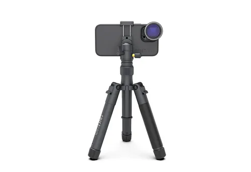 ShiftCam TravelPod Pro Dreibeinstativ schwarz - Hochwertiges Stativ für Smartphone-Fotografie, mit 360° drehbarem Kugelkopf und umkehrbaren Beinen für kreative Aufnahmen. Ideal für Reisen und Outdoor-Abenteuer.