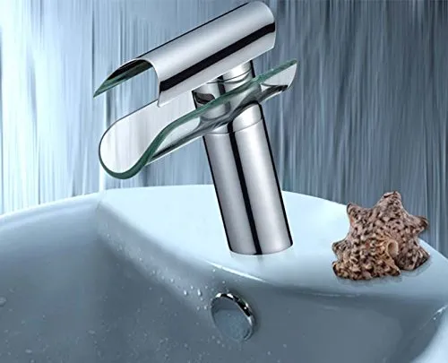 Stilvolle Glas Wasserfall Armatur Wasserhahn - Duscharmatur aus massivem Messing mit elegantem Wasserfall-Design, einfache Selbstmontage und umfassendes Zubehör für einen schnellen Einbau.