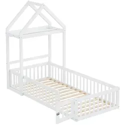 Kinderbett 90 x 200 aus Massivholz mit Stauraum und Vollschutzgitter - Praktisches Kinderbett 90 x 200 aus robustem Massivholz. Mit Stauraum, Vollschutzgitter und integrierter Tür für einen sicheren Schlafbereich. Ideal für kreative Spiel- und Leseecken im Kinderzimmer.